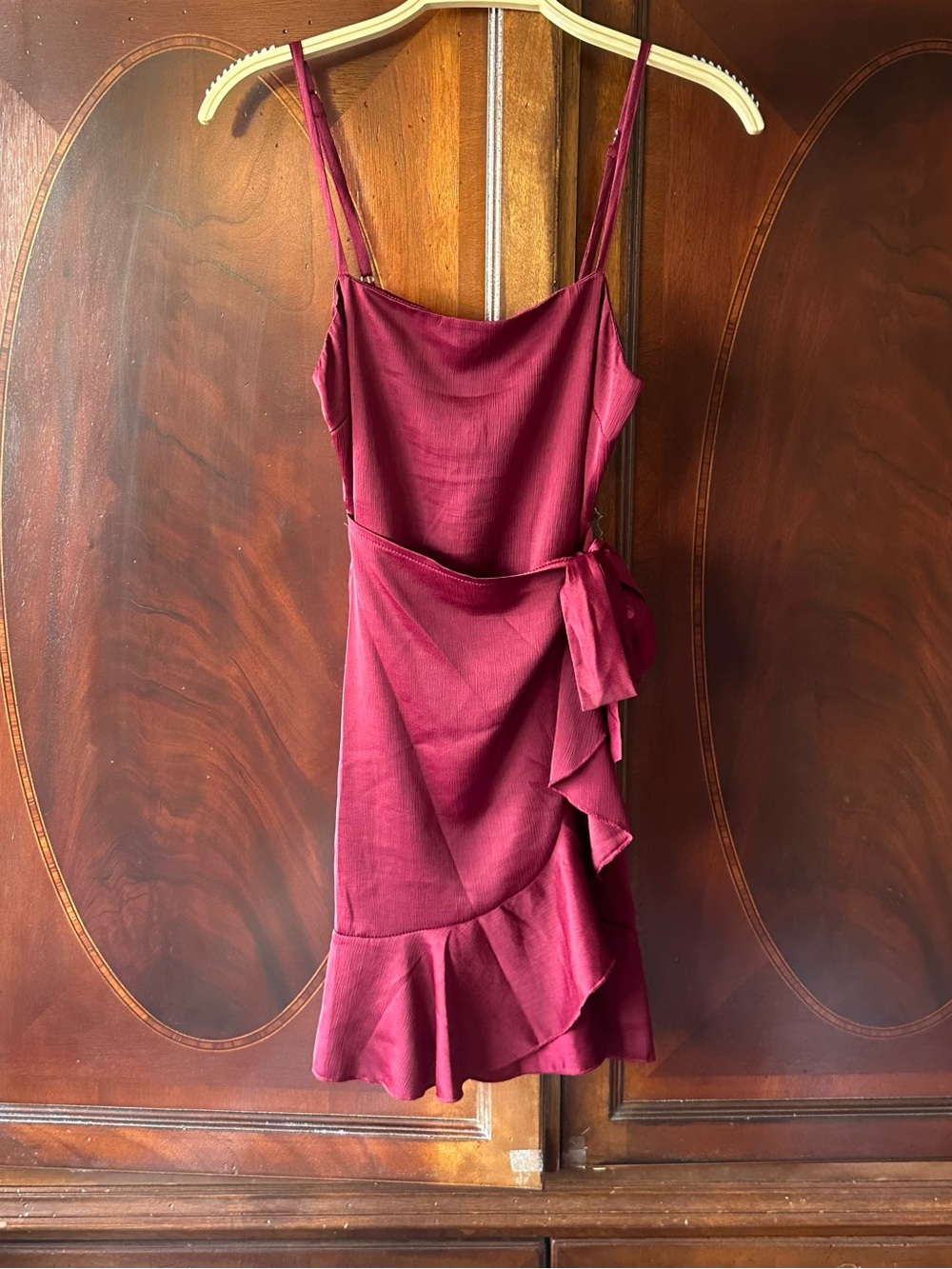 Princess Polly Burgundy Wrap Ruffle Mini Dress